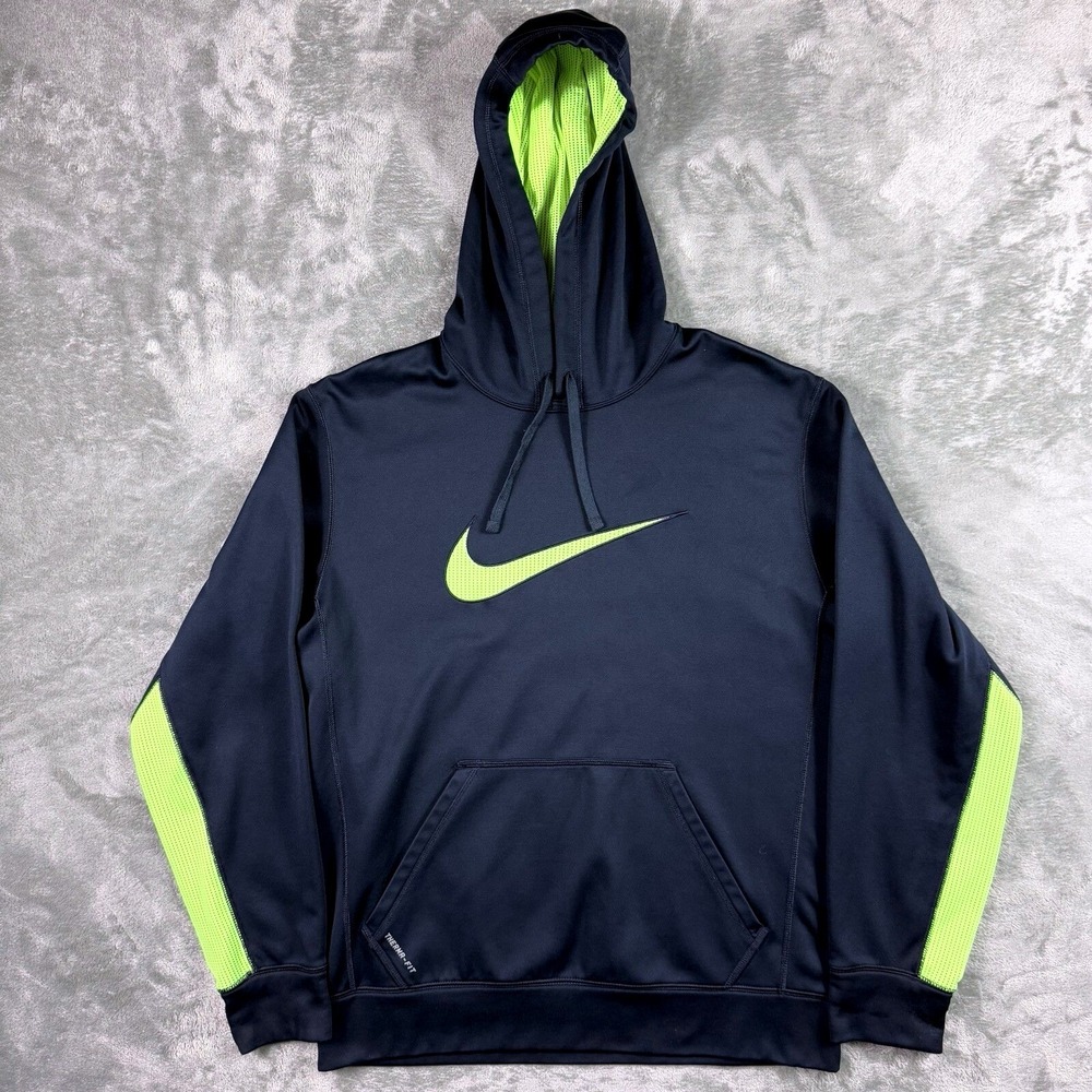 Nike Therma-Fit Hoodie Mens Medium Black‎ Neon Jacket Polyester Performance